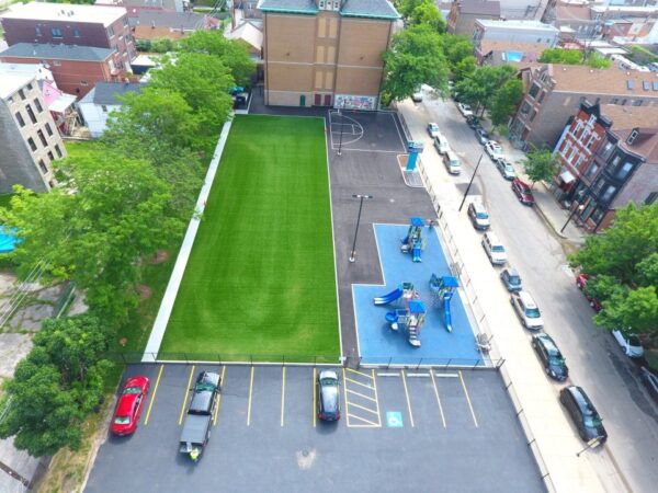 Aerial view of a KLF school demo project